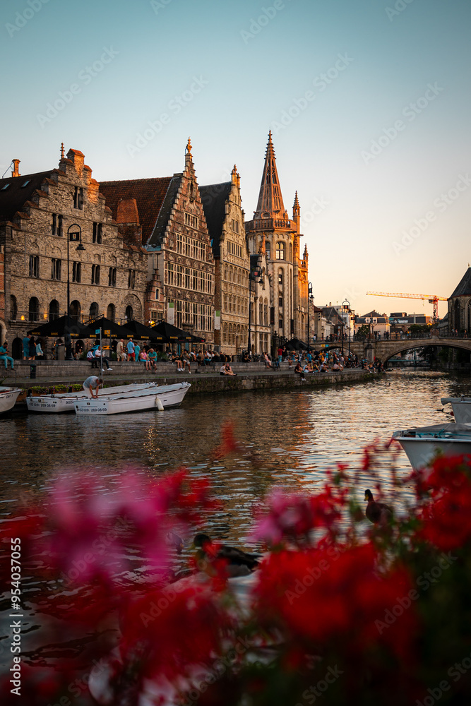 Fototapeta premium Ghent at dusk, summer evening