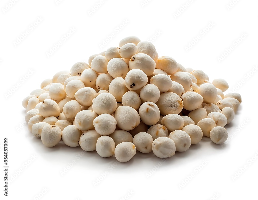 heap puffed lotus seed makhana isolated white background