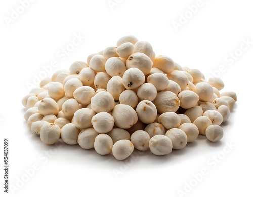 heap puffed lotus seed makhana isolated white background photo