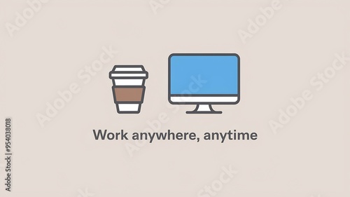 Illustration of a Computer Monitor and Coffee Cup for Remote Work Concept