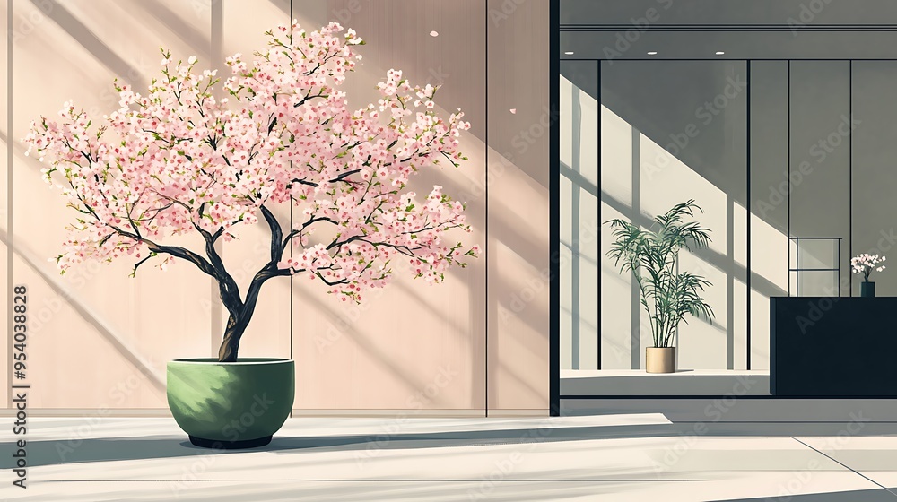 Cherry Blossom Tree in Minimalist Interior Cherry Blossom Tree in Minimalist Interior