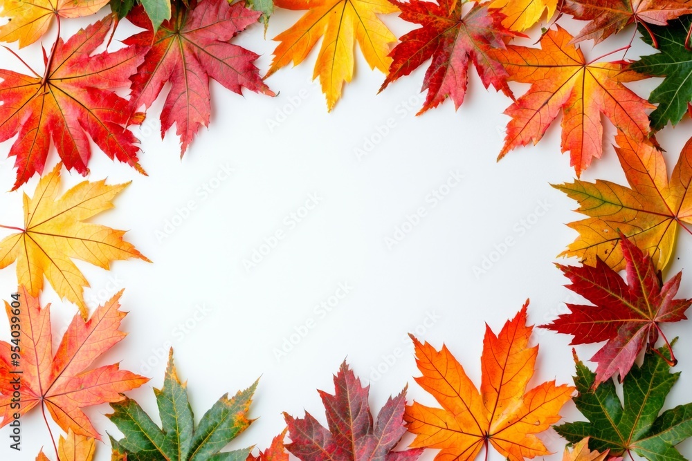 Autumn Maple Leaves Flat Lay White Background created with Generative AI Autumn Maple Leaves Flat Lay White Background created with Generative AI