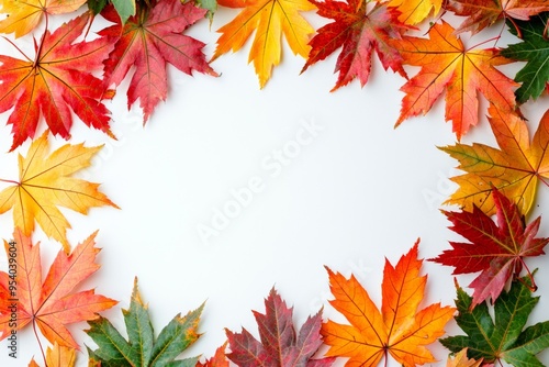 Autumn Maple Leaves Flat Lay White Background created with Generative AI