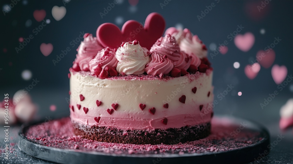 St. Valentines day cake with red and pink cream St. Valentines day cake with red and pink cream