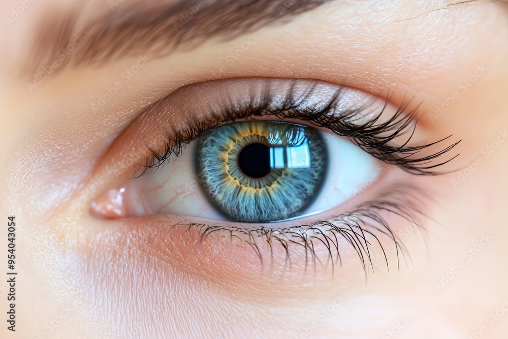 A highly detailed close-up photograph of a human blue eye. A highly detailed close-up photograph of a human blue eye.