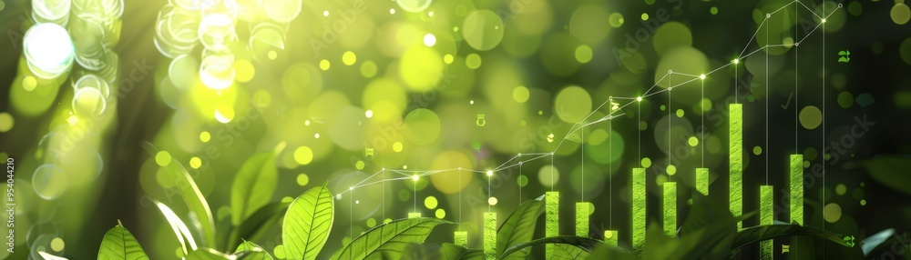 Eco-friendly business concept with green foliage and charts symbolizing growth and sustainability in a natural environment. Eco-friendly business concept with green foliage and charts symbolizing growth and sustainability in a natural environment.