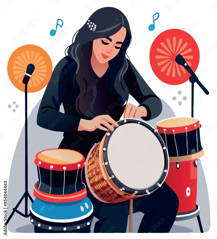 Fototapeta premium Female musician playing conga drum with passion and rhythm-