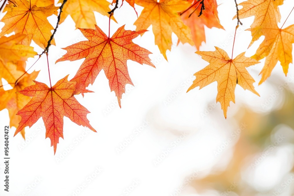 Autumn Maple Leaves Flat Lay White Background created with Generative AI Autumn Maple Leaves Flat Lay White Background created with Generative AI