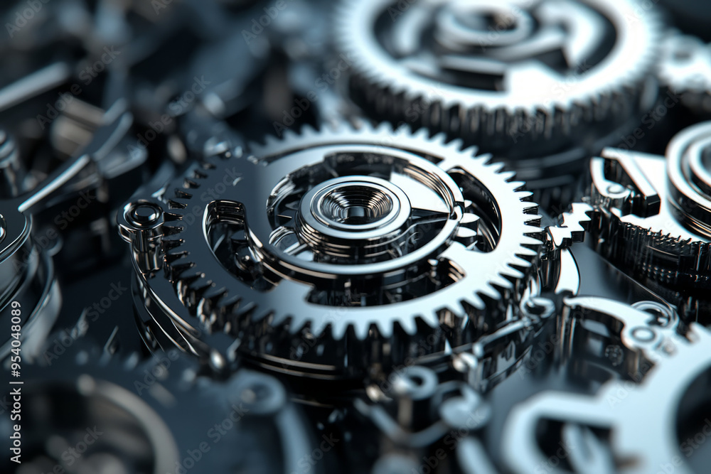 Shiny interlocking metallic gears. Mechanical systems in motion Shiny interlocking metallic gears. Mechanical systems in motion