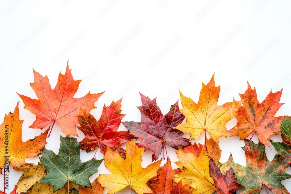 Autumn Maple Leaves Flat Lay White Background created with Generative AI Autumn Maple Leaves Flat Lay White Background created with Generative AI