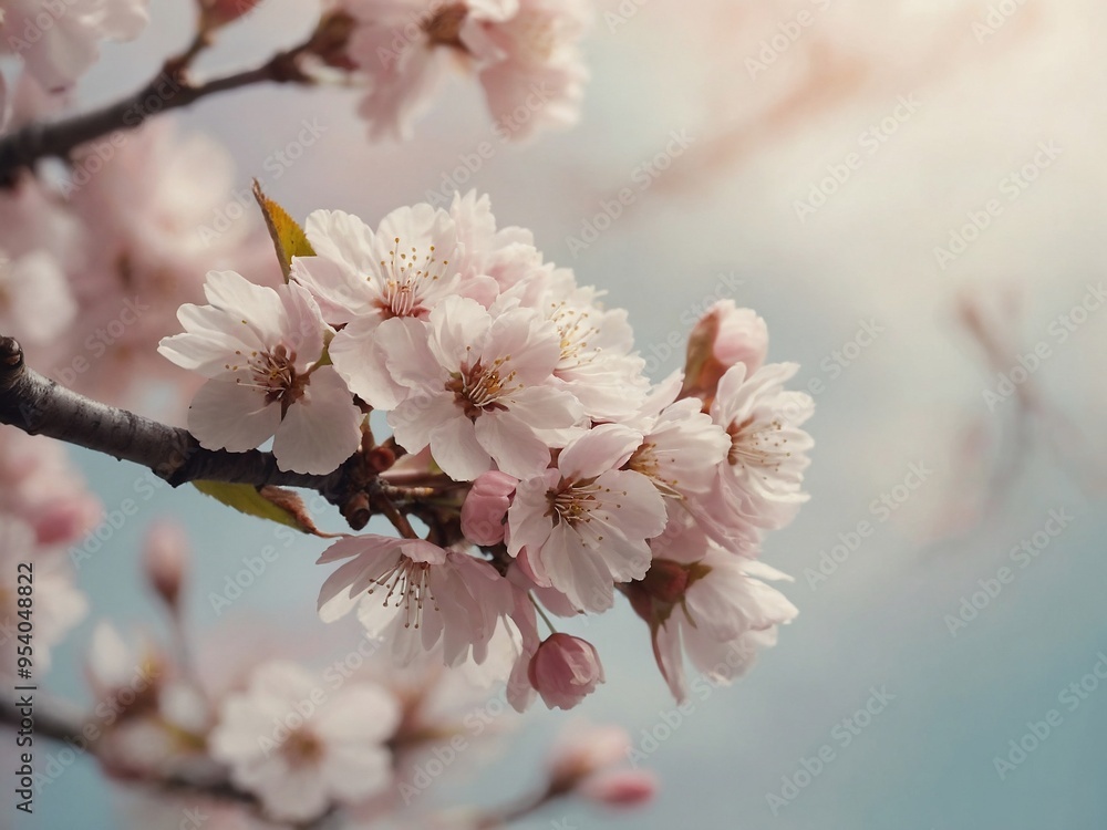 Cherry blossoms in watercolor, with delicate petals, a soft breeze, and a pastel sky creating a serene landscape. Cherry blossoms in watercolor, with delicate petals, a soft breeze, and a pastel sky creating a serene landscape.