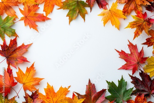 Autumn Maple Leaves Flat Lay White Background created with Generative AI