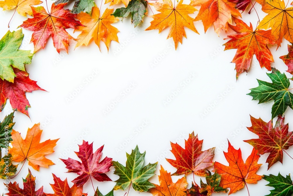 Autumn Maple Leaves Flat Lay White Background created with Generative AI Autumn Maple Leaves Flat Lay White Background created with Generative AI