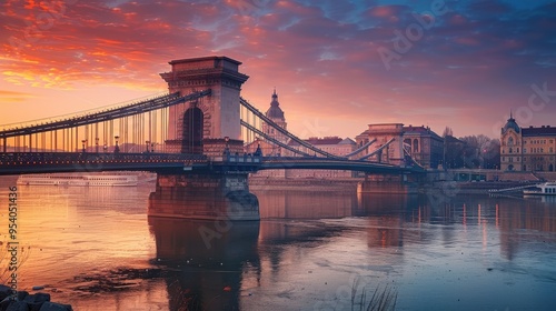 Chain Bridge Budapest Hungary. Landmark Travel Architecture with Hungarian Urban Vibes