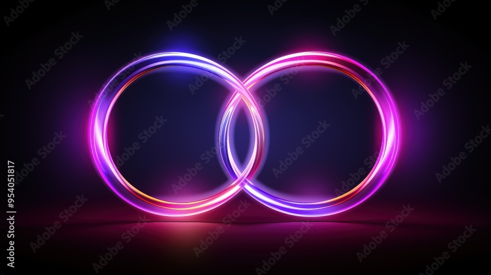 A vibrant, abstract design featuring two intertwined glowing rings in purple and pink hues against a dark background. A vibrant, abstract design featuring two intertwined glowing rings in purple and pink hues against a dark background.