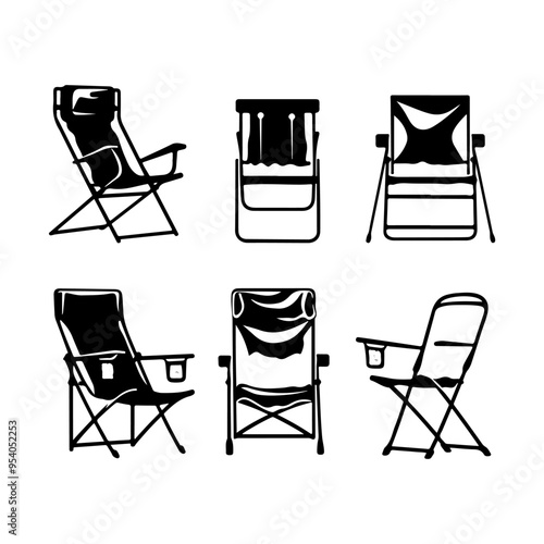 Camping Chair Silhouette set items clipart