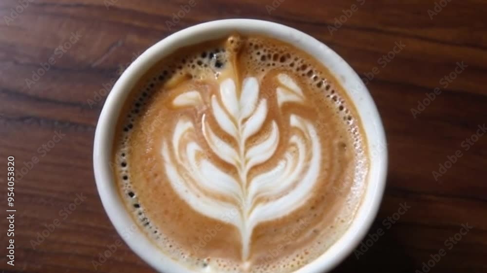 A close-up of a hand pouring steamed milk into a coffee cup, Macro footage sugar cube dissolving coffee, A close-up of a hand pouring steamed milk into a coffee cup, Macro footage sugar cube dissolving coffee,