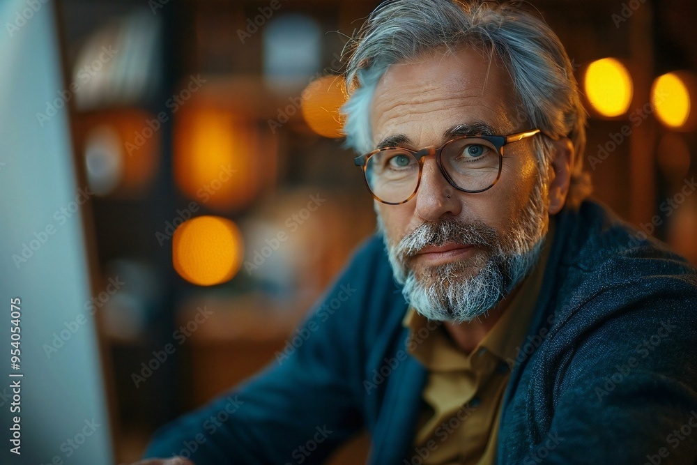 businessman in glasses working on a desktop computer in a modern office setting. businessman in glasses working on a desktop computer in a modern office setting.