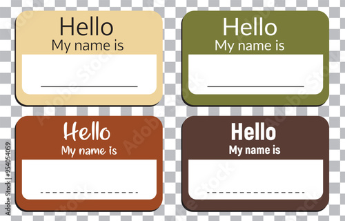 Badge sticker with hello my name is. Vector isolated illustration. Register tags.