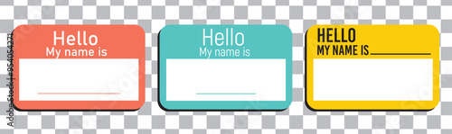 Hello my name is, sticker label set. Meeting, introduction, vector flat colored illustration, EPS 10.