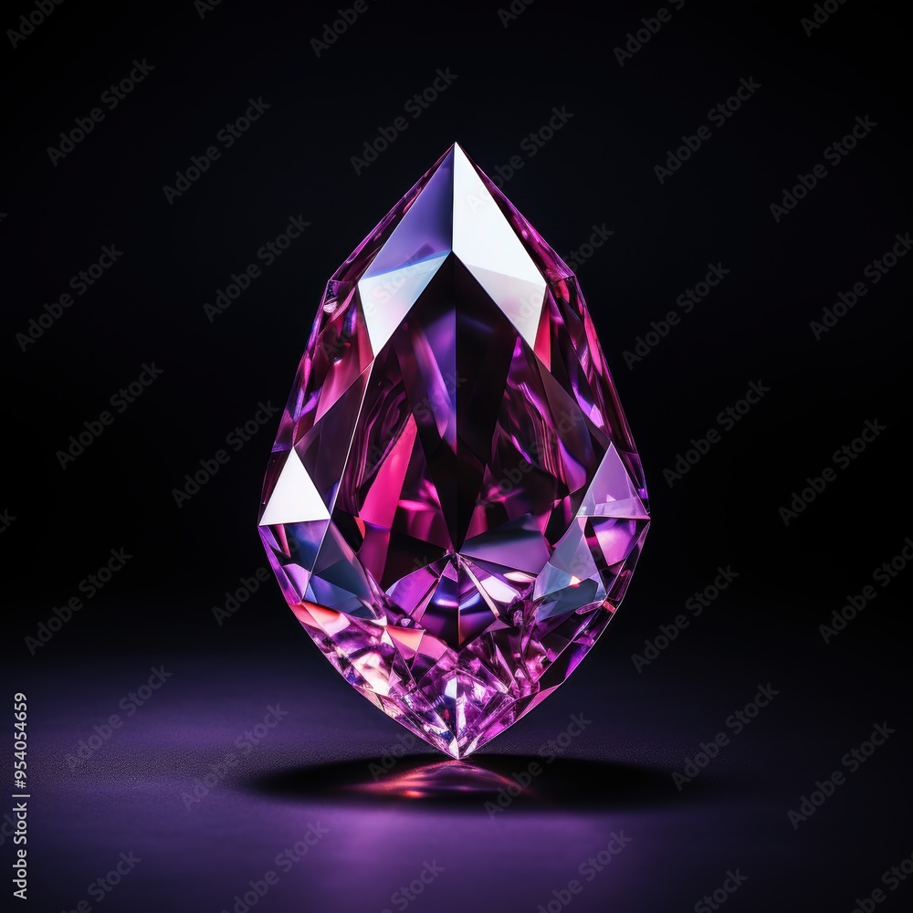 a purple teardrop shaped amethyst with shiny facets that sparkle against a dark background a purple teardrop shaped amethyst with shiny facets that sparkle against a dark background