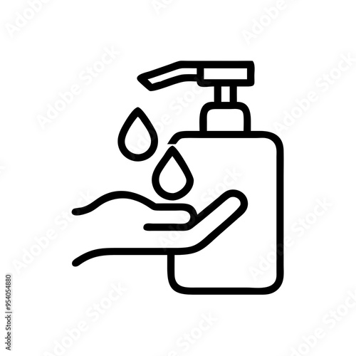 a hand near a container with liquid for washing and disinfecting hands