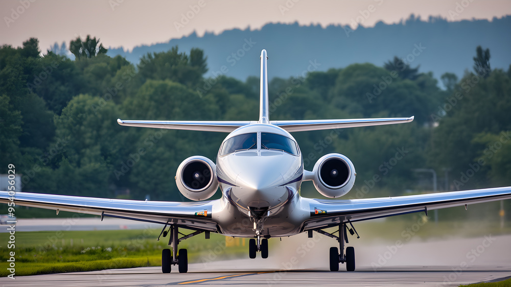 Modern aircraft getting ready to land. Generative AI Modern aircraft getting ready to land. Generative AI
