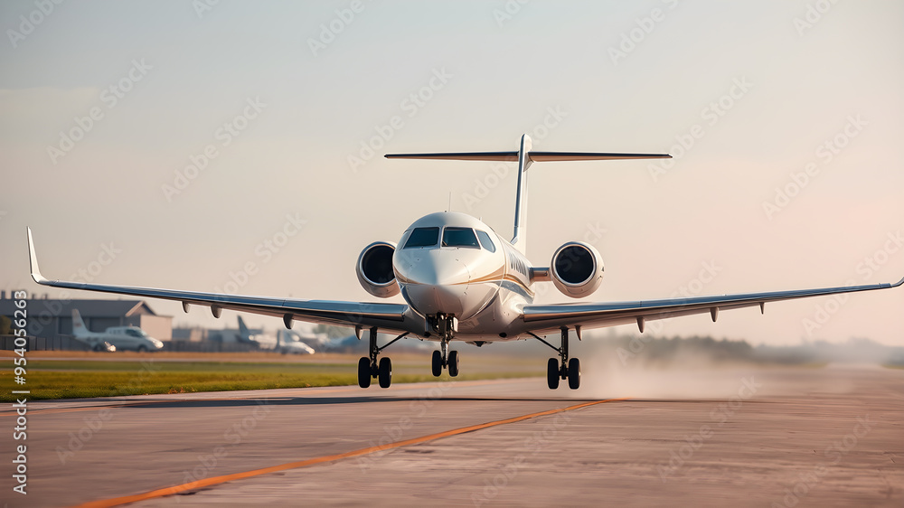 Modern aircraft getting ready to land. Generative AI Modern aircraft getting ready to land. Generative AI