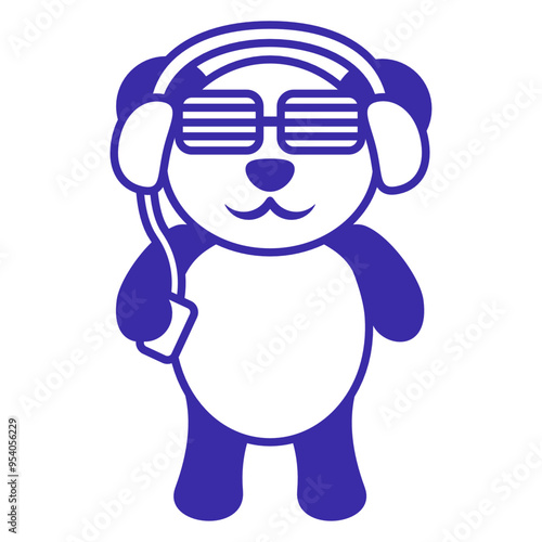 Panda Bear Zoo Animal Funny Cute Face Ears Listening Headphone Sunglasses Music Listen Loud Bass Sound DJ Party Night Clubber Raver Disco Club Band Concert Techno Discothek Cool Love Humor Fun Design