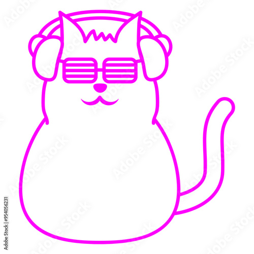 Cat Pet Kitten Animal Funny Cute Face Ears Listening Headphone Sunglasses Music Listen Loud Bass Sound DJ Party Night Clubber Raver Disco Club Band Concert Techno Discothek Cool Love Humor Fun Design