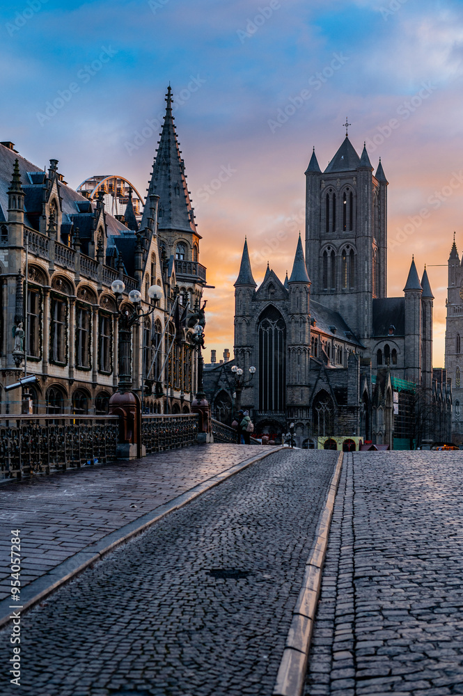 Obraz premium Christmas morning in Ghent, Belgium