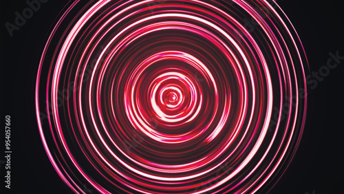 Bright LED tunnel. Colorful effect of colored radial movement. Abstract rounded background. Colored curves and spheres. Multicolor gradient rings and circles. Lens. Vector illustration.