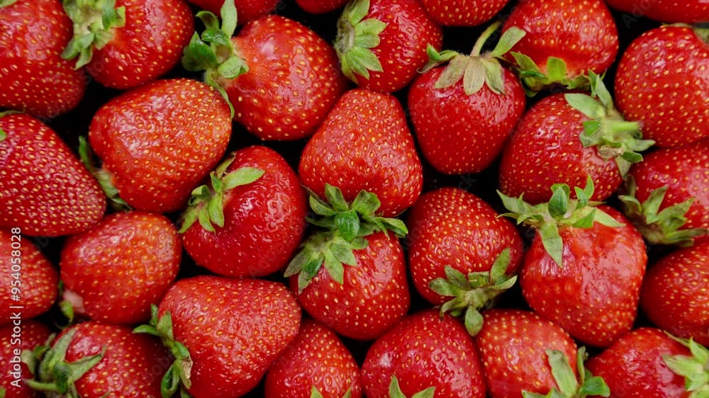 Juicy ripe strawberry rotates. Raw vegan summer snack. Freshly picked berries. Heap of ripe strawberries turning. Strawberry harvest. Fresh juicy strawberries. Natural vegan food. 4K, UHD Juicy ripe strawberry rotates. Raw vegan summer snack. Freshly picked berries. Heap of ripe strawberries turning. Strawberry harvest. Fresh juicy strawberries. Natural vegan food. 4K, UHD