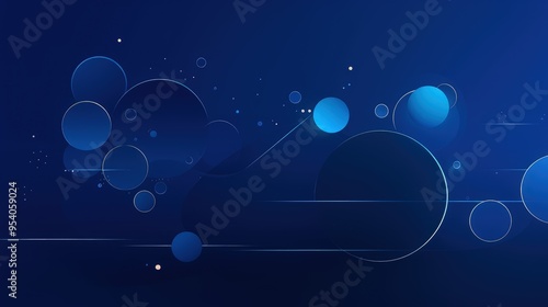 A digital abstract background featuring various blue circles and light elements, creating a cosmic and modern aesthetic.