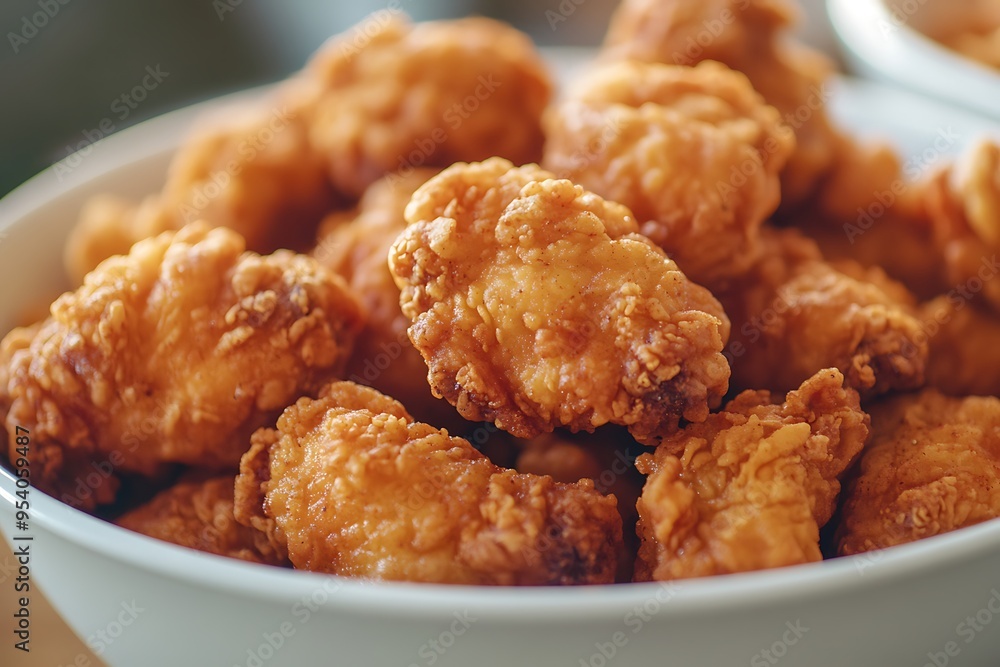 Bowl overflowing with delicious golden chicken nuggets Bowl overflowing with delicious golden chicken nuggets