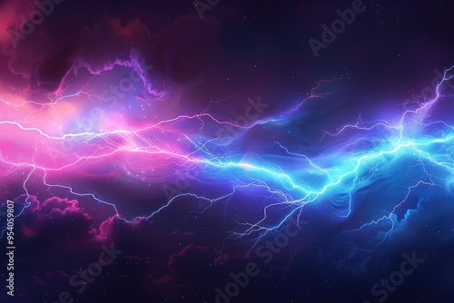 A purple and blue sky with a lightning bolt in the middle, generative ai image