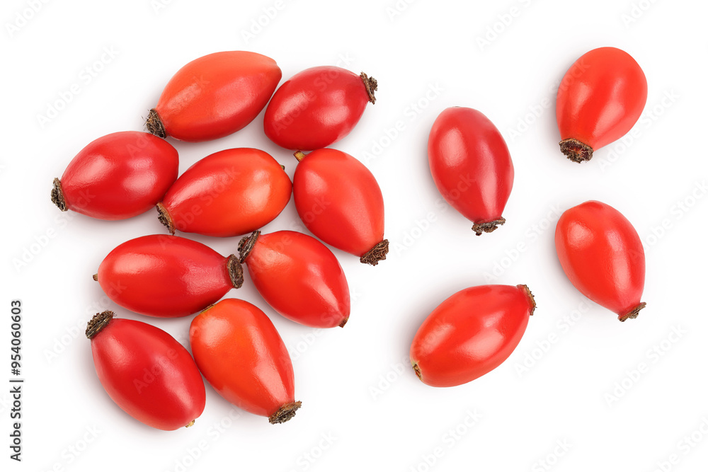 Rose hip isolated on a white background with full depth of field. Top view. Flat lay. Rose hip isolated on a white background with full depth of field. Top view. Flat lay.