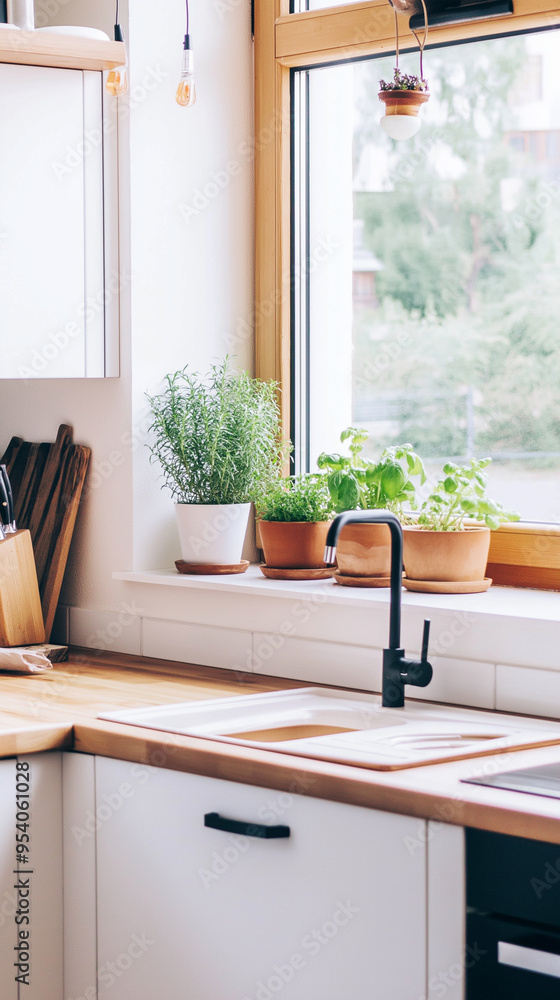 Bright Modern Kitchen with Natural Light and Indoor Herb Garden