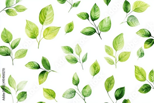 Green leaf pattern on white background for nature and botanical design projects