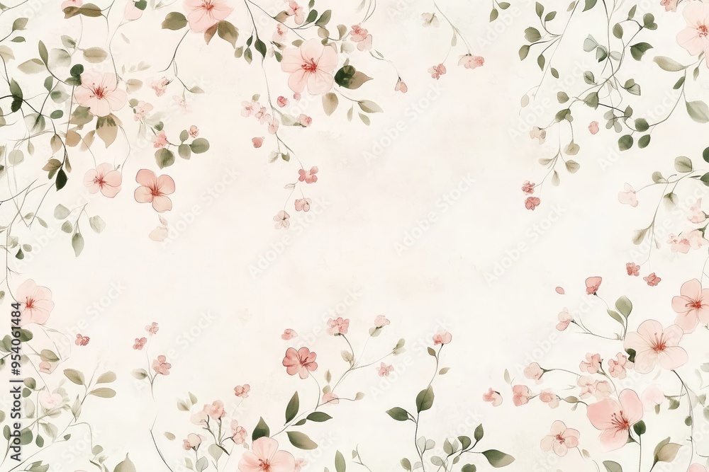Elegant floral pattern with soft pink blossoms and delicate greenery for stationery design Elegant floral pattern with soft pink blossoms and delicate greenery for stationery design