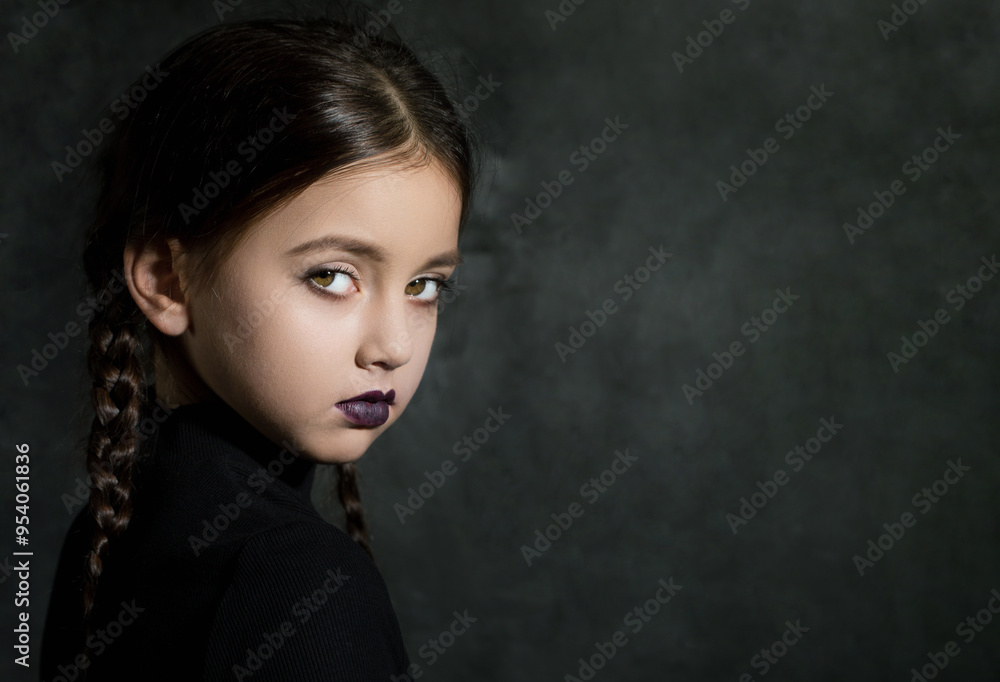 A creepy girl with a piercing dangerous look with braided braids A creepy girl with a piercing dangerous look with braided braids