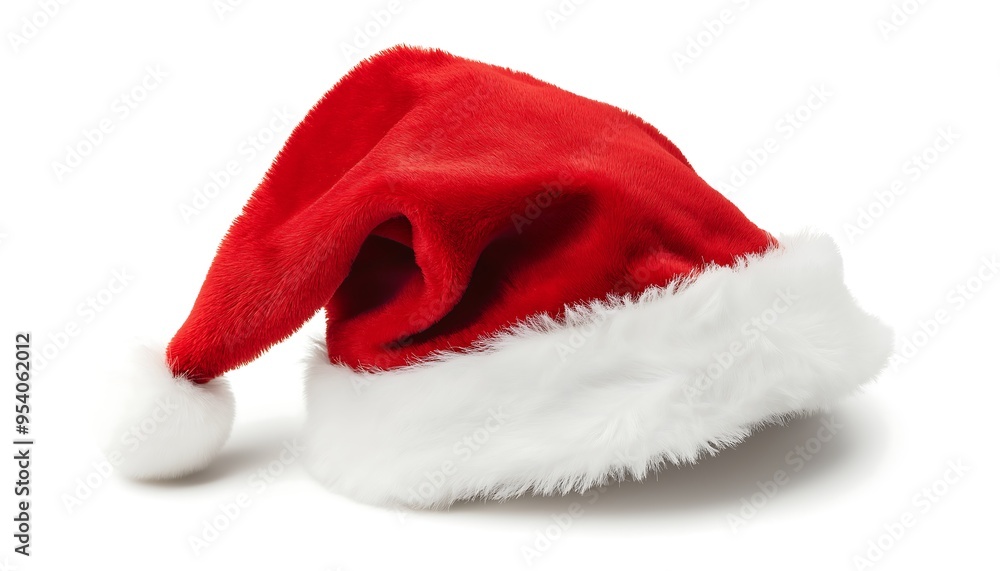 A realistic Christmas Santa hat, isolated on a white background A realistic Christmas Santa hat, isolated on a white background