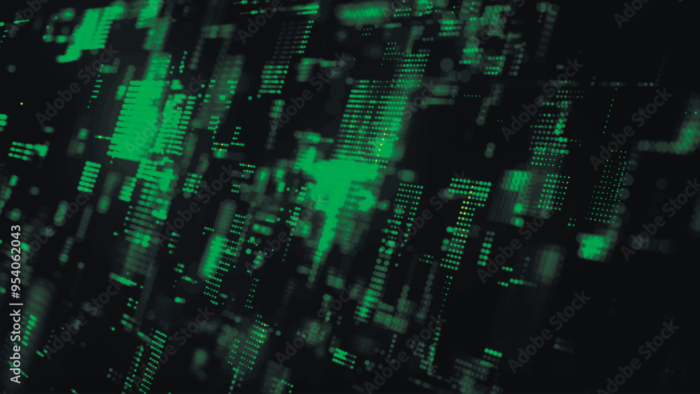 Abstract digital binary code flowing on dark background. Network connection structure. High information technology. Digital sci-fi background. Vector illustration. Abstract digital binary code flowing on dark background. Network connection structure. High information technology. Digital sci-fi background. Vector illustration.