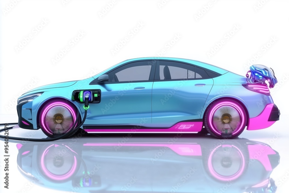 Futuristic electric car design with neon lights for innovative concept advertising Futuristic electric car design with neon lights for innovative concept advertising