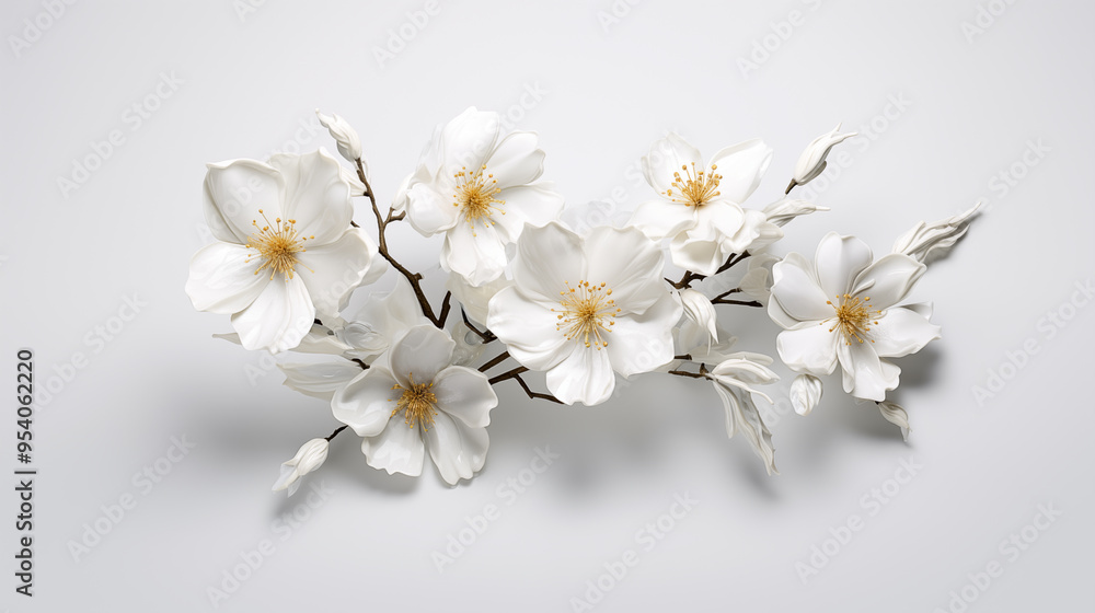 Elegant White Floral Arrangement with Roses and Blossoms on Minimalist Background for Wedding and Event Decor Elegant White Floral Arrangement with Roses and Blossoms on Minimalist Background for Wedding and Event Decor
