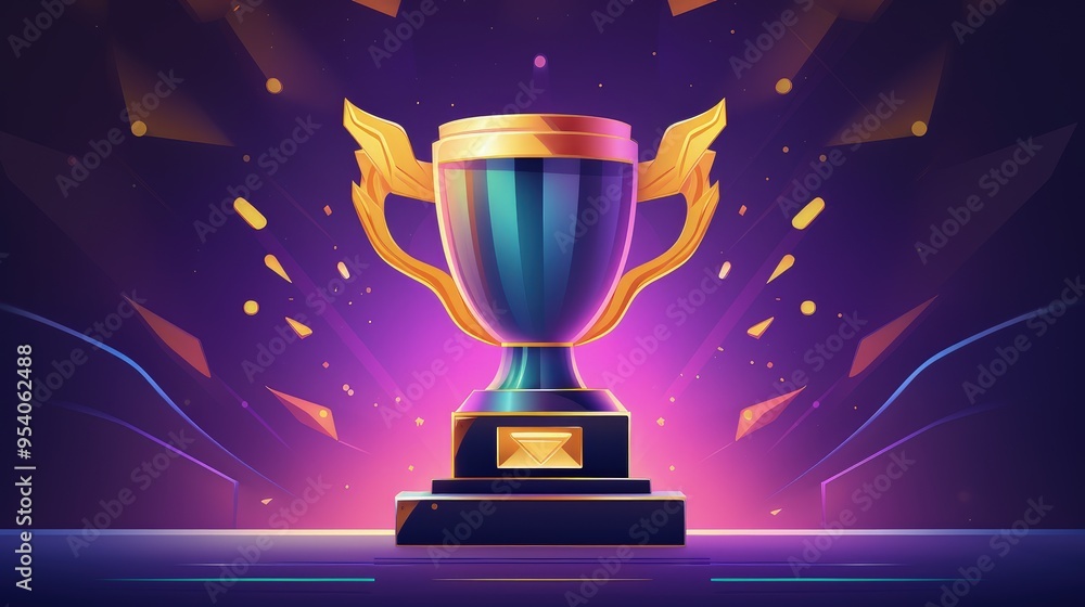 A vibrant trophy with wings, symbolizing achievement and success, set against a colorful background. A vibrant trophy with wings, symbolizing achievement and success, set against a colorful background.