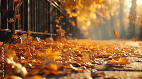 Golden autumn flying in a city park