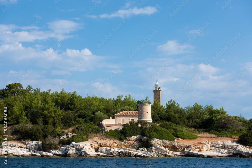 The old lighthouse in Fiskardo village, Kefalonia island, Greece The old lighthouse in Fiskardo village, Kefalonia island, Greece
