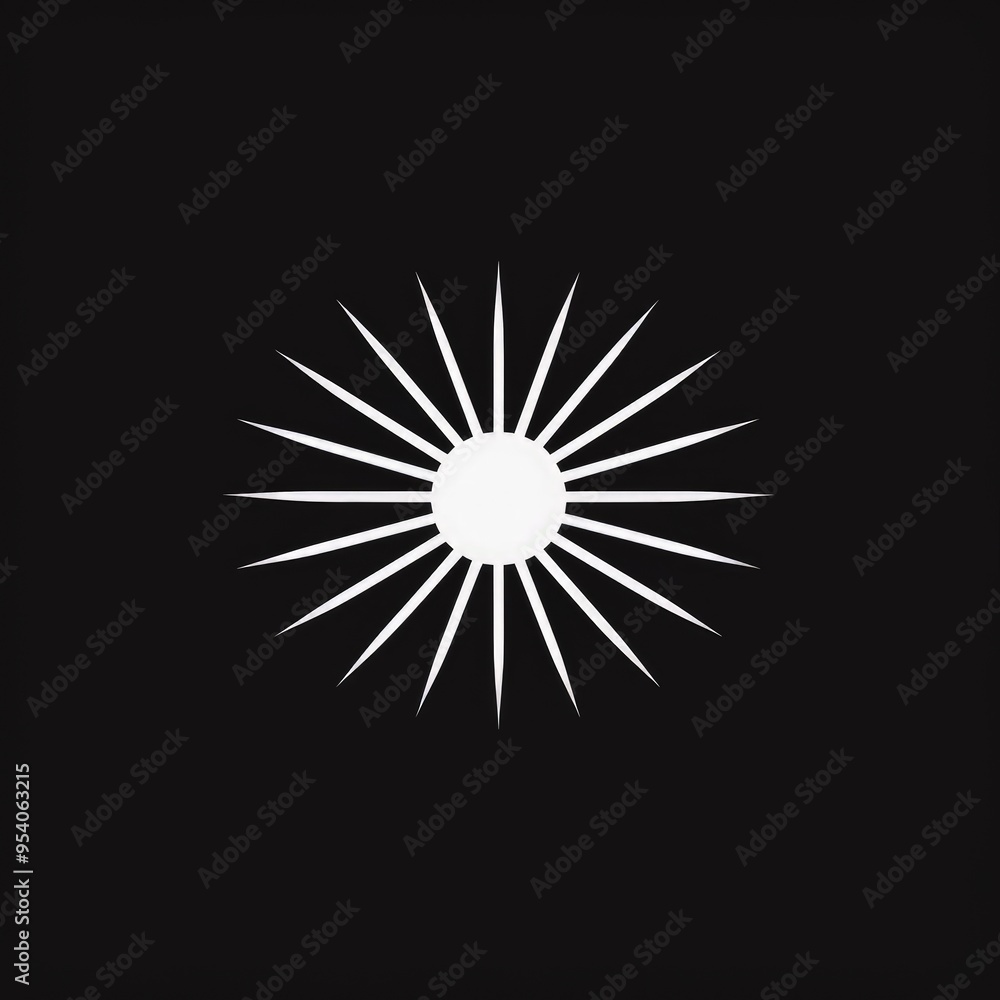 A stylized sun symbol with radiating spikes on a black background, representing brightness and energy. A stylized sun symbol with radiating spikes on a black background, representing brightness and energy.