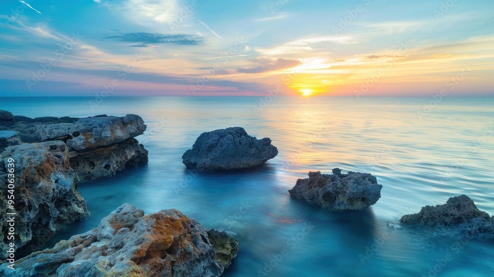Serene Sunset Over the Sea with Rocks Serene Sunset Over the Sea with Rocks